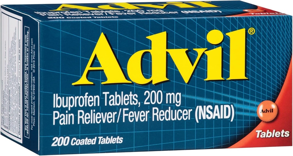Advil Pain Reliever and Fever Reducer, Pain Relief Medicine with Ibuprofen 200mg for Headhead, Backache, Menstrual Pain and Joint Pain Relief - 200 Coated Tablets
