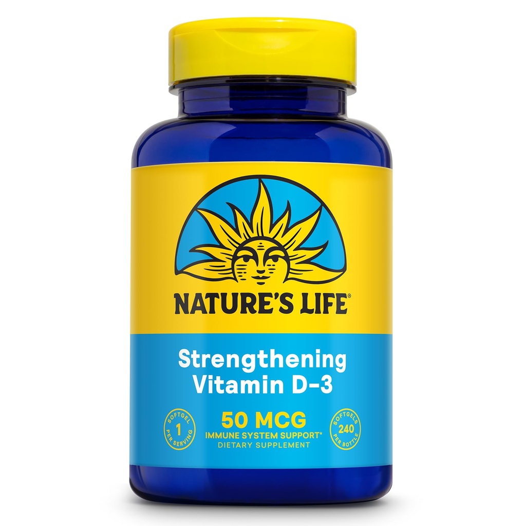 Nature's Life Strengthening Vitamin D3 2000 IU (50 mcg) - Vitamin D - Bone Health and Immune Support Supplement - Easy-to-Swallow Softgels - 60-Day Guarantee, Lab Verified - 240 Servings, 240ct