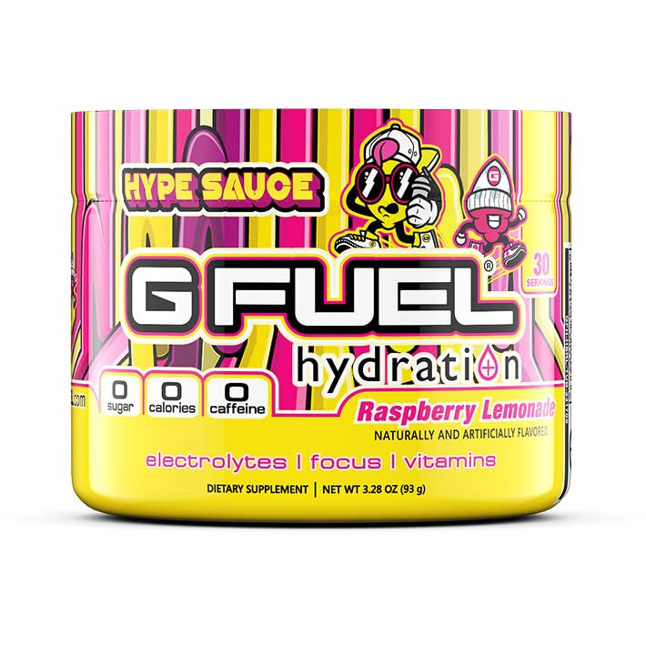 G Fuel Hype Sauce Supreme Hydration, Electrolyte Powder Mix for Energy & Focus, Sugar and Caffeine Free Supplement with Essential Vitamins & Minerals, Raspberry Lemonade Flavor, 3.3 oz - 30 Servings