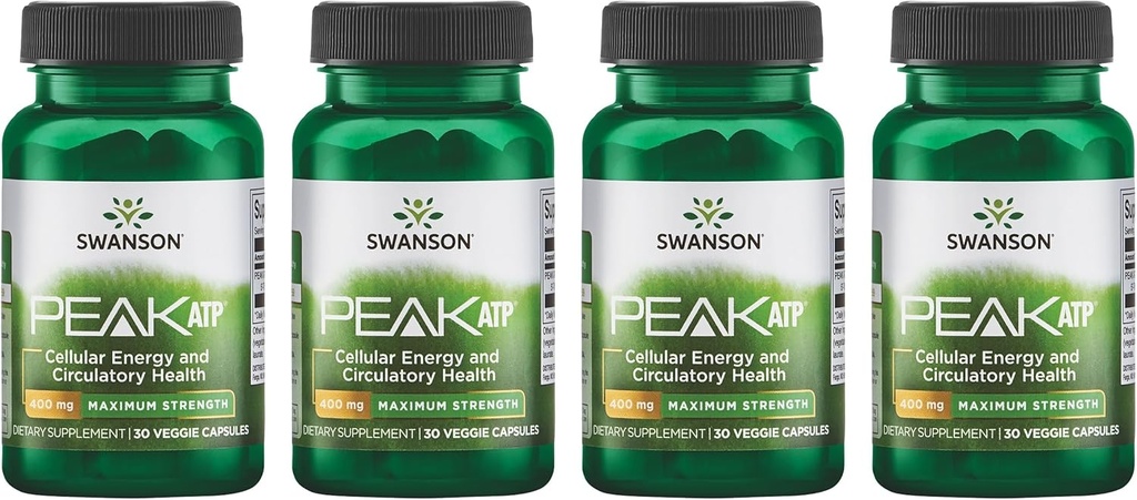 Swanson Maximum Strength Peak ATP-Natural Supplement Främja Cellular Energy Support-Supports Physical Performance och främjar hälsosamt blodflöde Support-(30 Veggie Capsules, 400mg Varje) 4 Pack