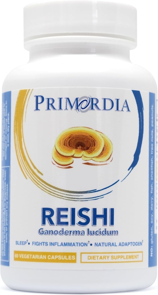 Primordia Pure Reishi Mushroom Addition, 60 капсули, Liquid State Fermentation, Reishi Ganoderma Lucidum гъби, Gut Health & Имунна поддръжка, насърчава спокойния сън