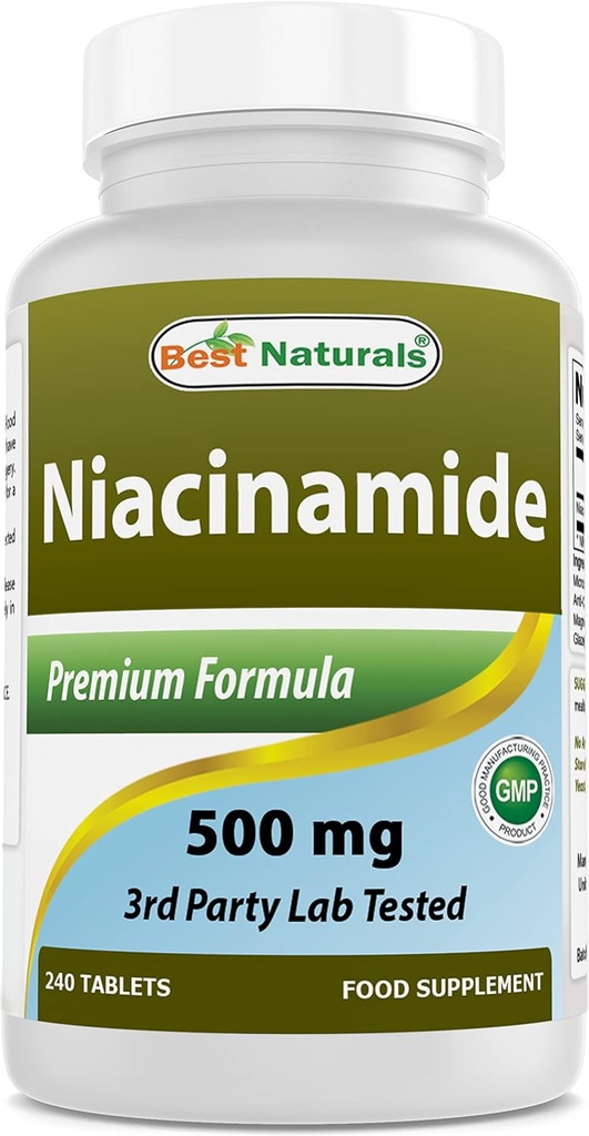 Best Naturals Niacinamide 500mg 240 tabletten (Geschikt voor vegetarisch) - Niet-opvliegende vorm van Niacin (Vitamine B3)