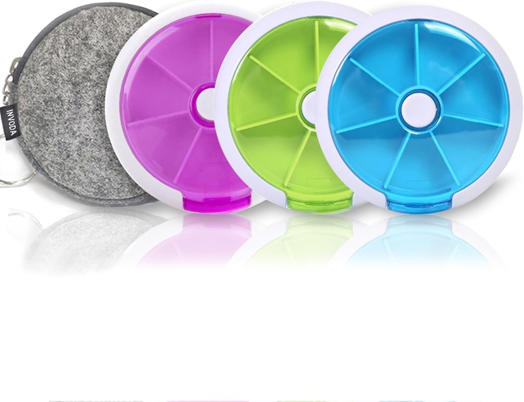 Pouzdra Pouzdra týdenní INVODA Pořadatel pilulky 7 den 3 krát Medicine Pilujte Tlačítko Tlačítko Rotate Pill Planner se 7 Compartments (4PCS + Bag)