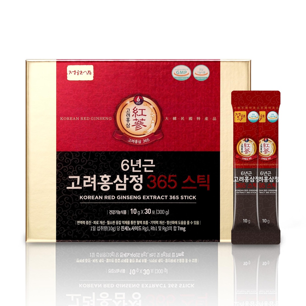 6-Year Korean Red Ginseng 365 | 30 Sticks | Vegan | 7mg Ginsenosides Per Stick