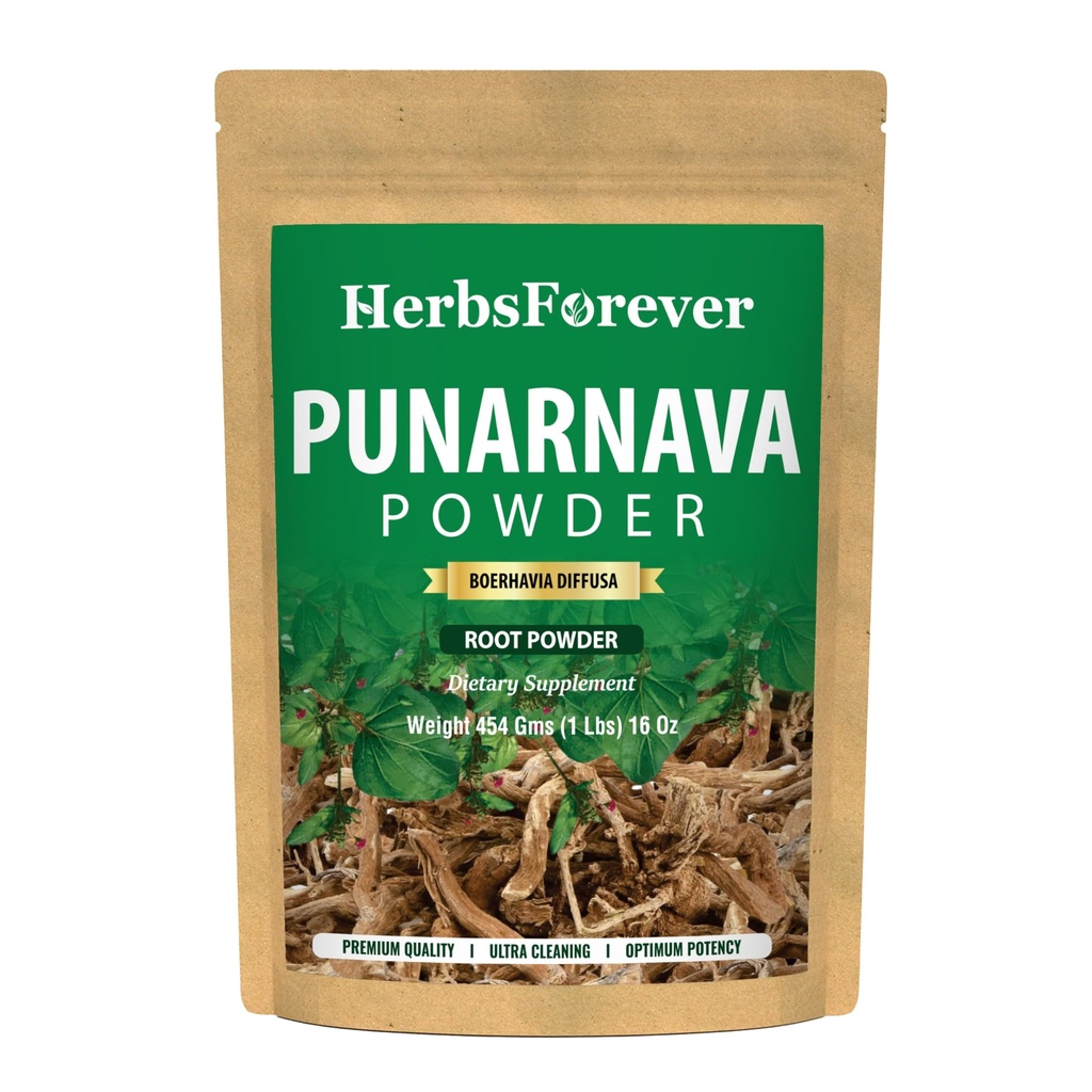 HerbsForever Punarnava(Boerhaavia Diffusa) Root Powder-Liver, Kidney, UTI, Reduce Swelling, Fluid Retention| Wild Harvested,Non GMO - 2X Potency | Ultra Clean,NO Sand & Mud| Steam Treated| 16oz-1LBS