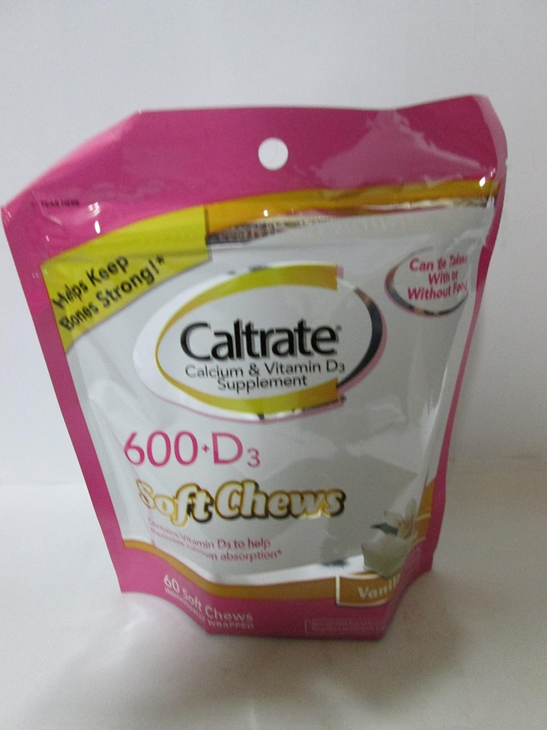 Caltrate Calcium and Vitamin D, Soft Chews, Vanilla Creme, 60 Count (Pack of 3)