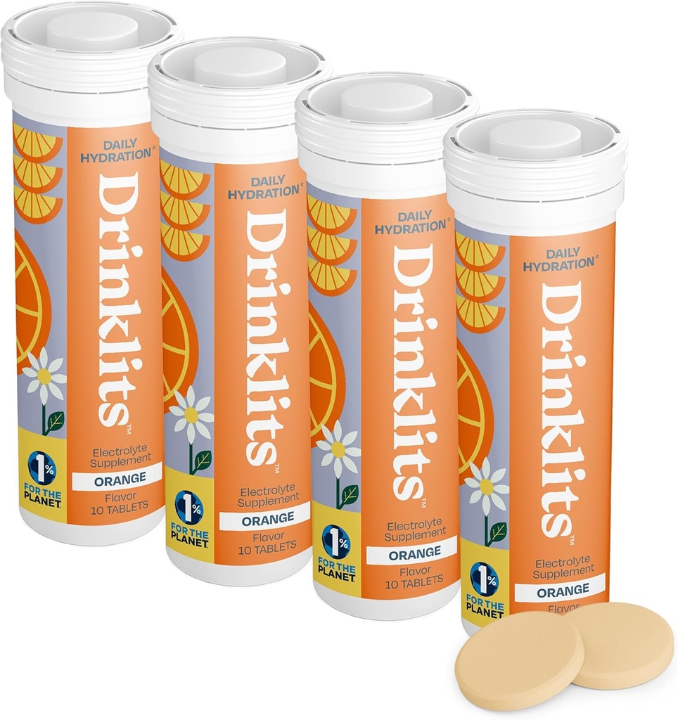 Edariak Orange Daily Electrolyte Hydration Tablets (4) Tube Bundle | 0g Sugar - Natural Sports Drink - Great Taste | 4 Pack (40 zerbitzari)