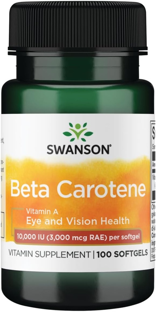 Swanson Beta-Caroteen (Vitamine A) Skin Eye Immune System Health Antioxidant Support 10000 Iu (3000 mcg) 100 Softgels
