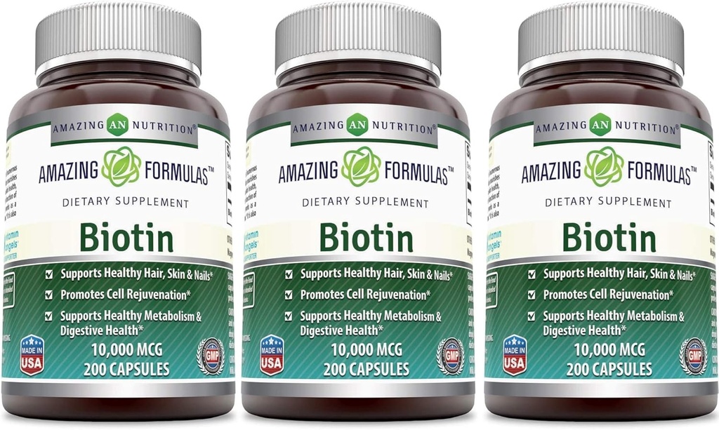 Amazing ernæring Biotin 10.000 Mcg kosttilskudd, 200 kapsler (200 kapsler (pakke med 3))