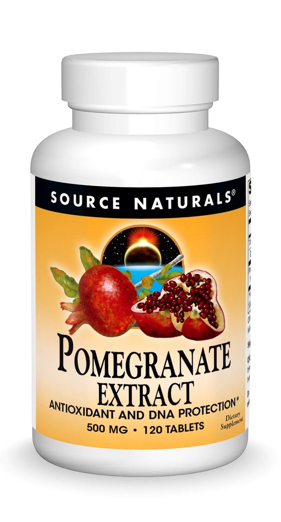 Source Naturals Pomegranate Extract 500mg Complete Whole Fruit Ellagic Acid Antioxidant & Added Fiber - 120 Tablets