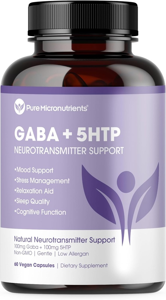 Pure 5-HTP (5-Hydroxytryptophan) Plus GABA Supplemento - per il sonno, Mood & Stress Management - 60 Caps Veggie