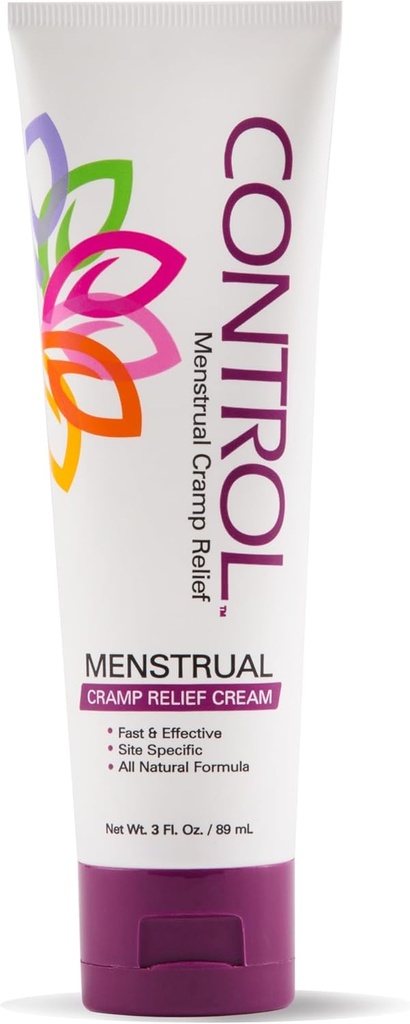 CONTROL, Menstrual Cramp Livele Cram, Ableícia macràtica per al període Cramps i primer ministre, període d'ajuda de producte, ràpid i efectiu, fàcil d'utilitzar, segur per a tota l'edat, Hormone Free, All Natural, 3 oz Tub.
