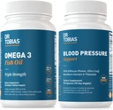 Tobias Omega 3 Fish Oil & Blood Pressure Support Supplements for Heart, Brain, Inmune, Zirkulazio Osasuna, C bitamina, B6, B12, Niacin, Folate eta Herbs