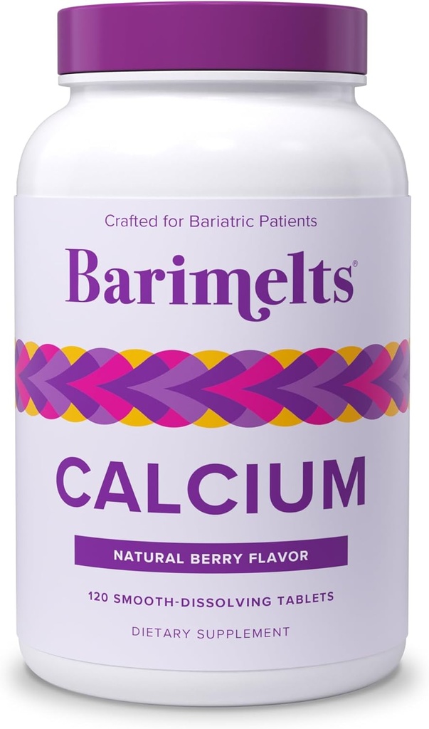 citrato de calcio de Barimelts con vitamina D3 e magnesio, 120 tabletas de disolución lisa (1-Month Supply), Suplemento de calcio bariátrico para mulleres, Flavor de Berry natural