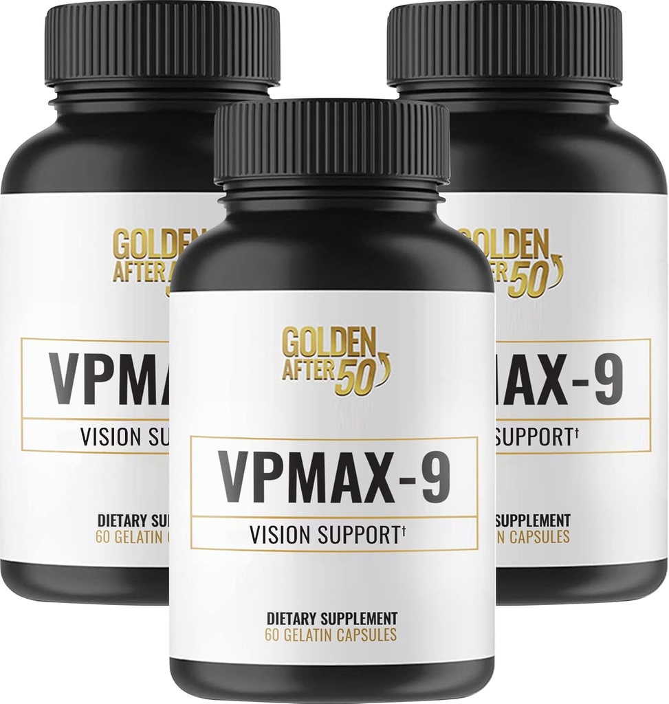 Golden After 50 VpMax-9 - Sight Care och Antioxidant Supplement med Eye Vitamins, Lutein, Lycopene och Bilberry Extract - 3 flaskor