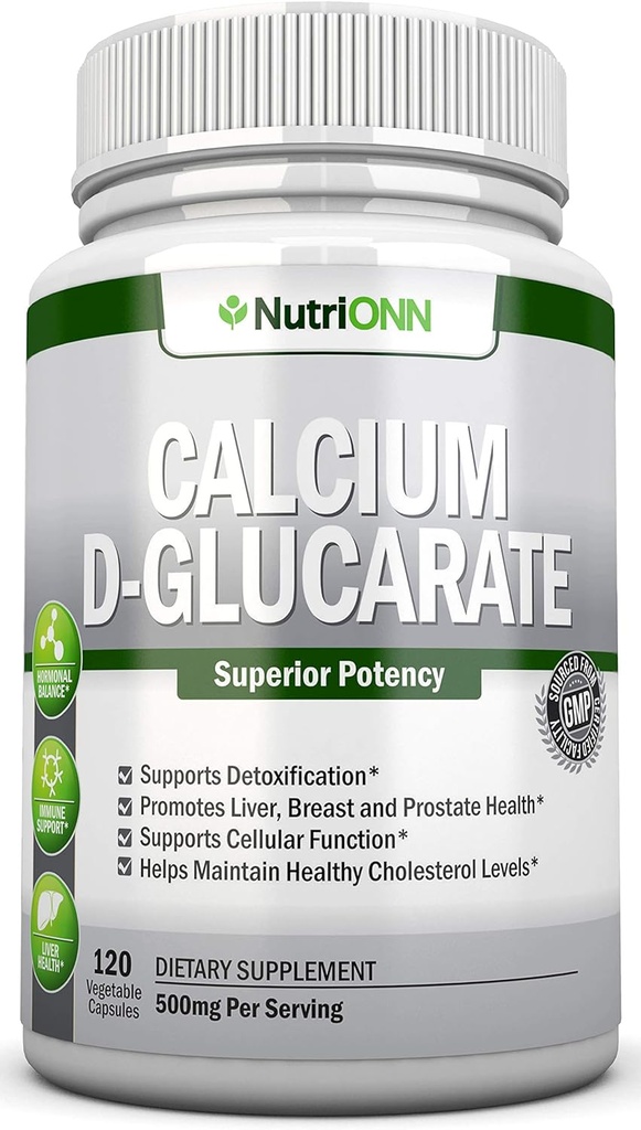 D-Glucarato de cálcio - 500mg - 120 Cápsulas Vegetais - Potência Superior para Suportar Processos de Limpeza, Metabolismo de Estrogênio e Equilíbrio Hormonal - Ajuda com Próstata, Saúde da Mama e Colón