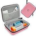 Klawdsky Hard Inhaler Spacer Case for Kids and Adults, Asthma Inhaler Case with Mesh Pocket for Medicine and Other Accessories, Pink (Bag Only)
