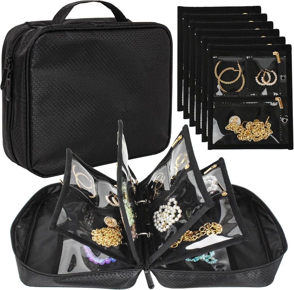 Travel Jewelry Organizer Case,Jewelry Bags Jewelry Storage Book Binder with Clear Zipper Velvet Pouch for Traveling,Earrings, Rings, Necklace, Bracelet