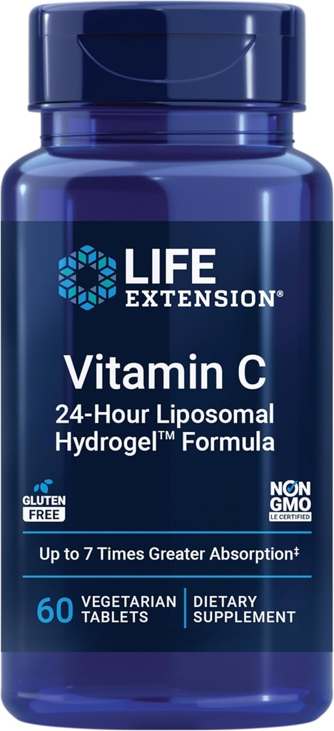 Life Extension C-vitamiini 24 tunnin Liposomal HydrogelTM Formula, imeytyy paremmin kuin normaali C-vitamiini, jopa 24 tuntia, saada eniten pois C-vitamiini, Gluteeniton, ei-GMO, kasvissyöjä, 60 tablettia