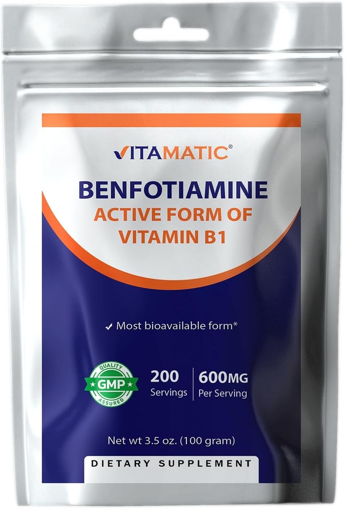 Vitamatic Benfotiamine ren pulver 600 mg per servering - 100 gram - også kalt fettløselig vitamin B1