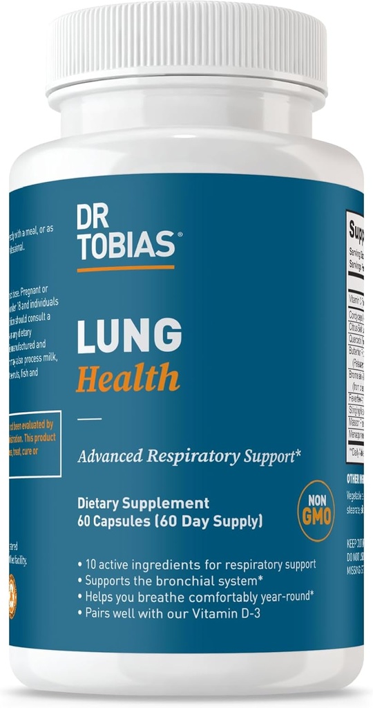 Dr. Tobias Lung Sanitat suplementari amb Vitamina C, butteur, Quercetin & Bromein, Avançat Lung Neteja Detox per al sistema Bronchial i Respiratori, 60 Capules, 60 Servings