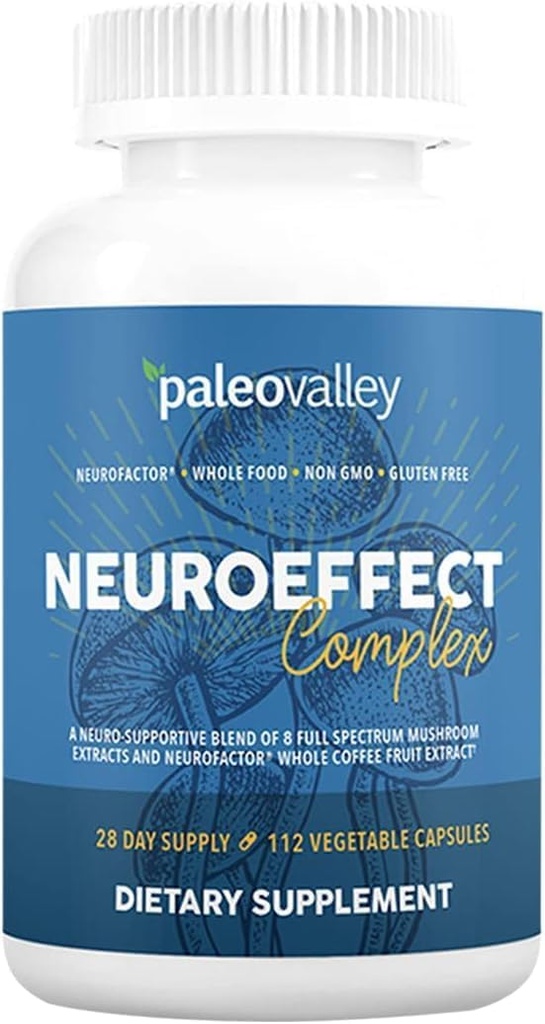 Paleovalley NeuroEffect - Neuro Mushroom Coffee Supliment nutritional pentru Focus, Memorie, și suport energetic - 28-Day Supply - 8 Spectrum Mushroom și extracte de fructe de cafea integrale
