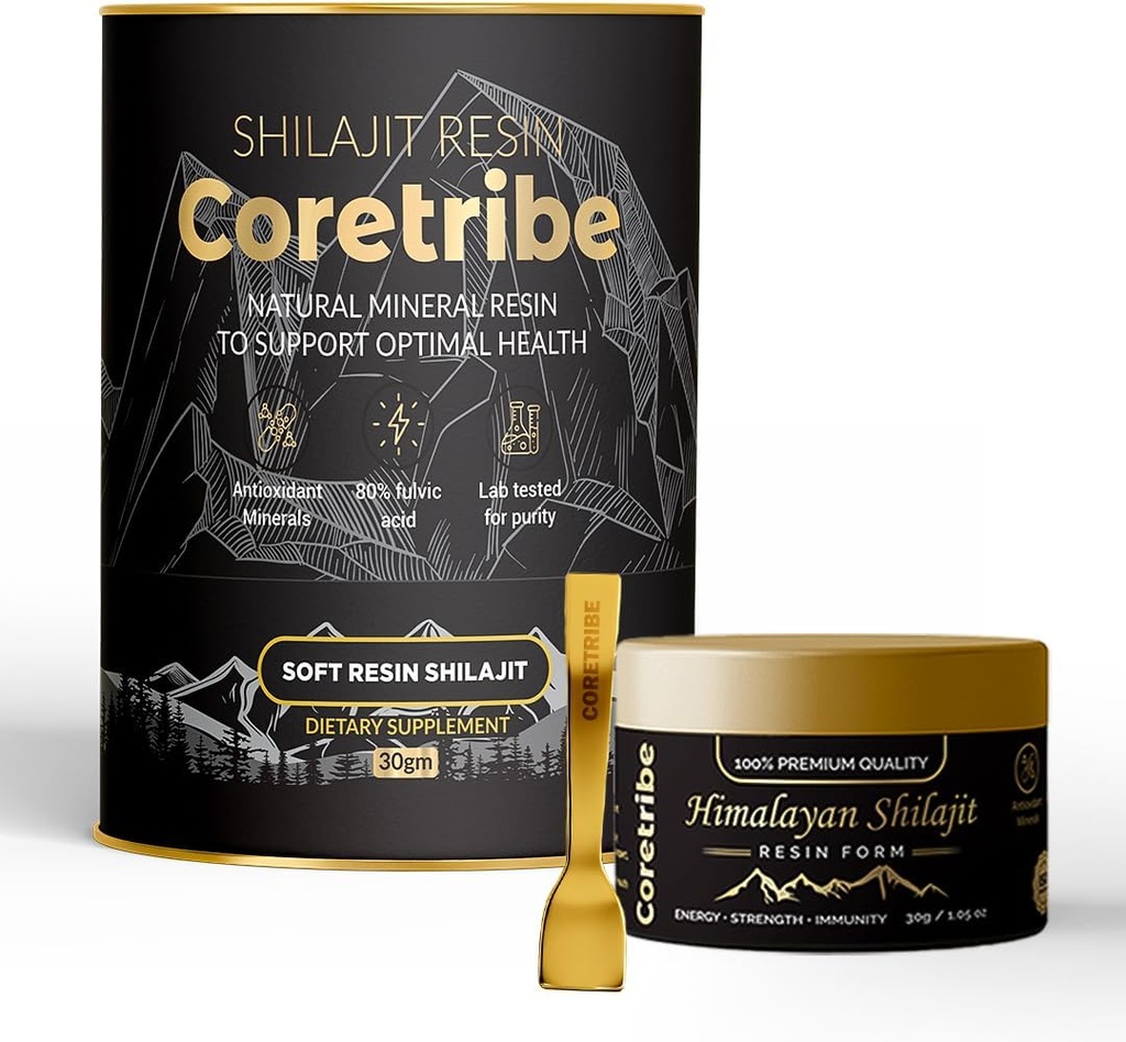 Coretribe 皇家人民选择纯喜马拉雅有机物Shilajit Resin,能源、实力和豁免复合物,具有真金含量的男女,30格拉姆