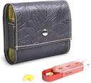 Pill Organizer, LIZIMANDU Cotygodniowe Travel Pill Case Box Medication Reminder Daily AM PM, Day Night 7 Komory, dla 4 razy dziennie, 7 dni w tygodniu Obudowa ze skóry PU (1 - rzeźbione czarny)