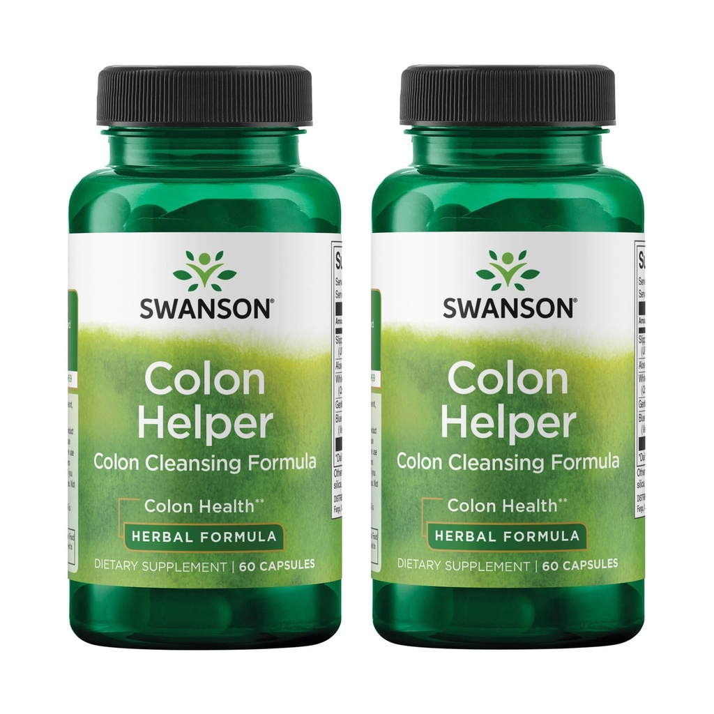 Swanson Colon Helper Herbal Digestive Supplement for Adults Seeking Healthy Eliminations with Goldenseal, Slippery Elm & Aloe (60 Capsules, 2 Pack)