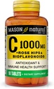 MASON NATURAL C 1,000 mg Plus Rose HIPS eta Bioflavonoids Complex - Sistema Inmune osasuntsua, Antioxidatzaile eta Funtsezko Nutrient, 90 Tabletak onartzen ditu