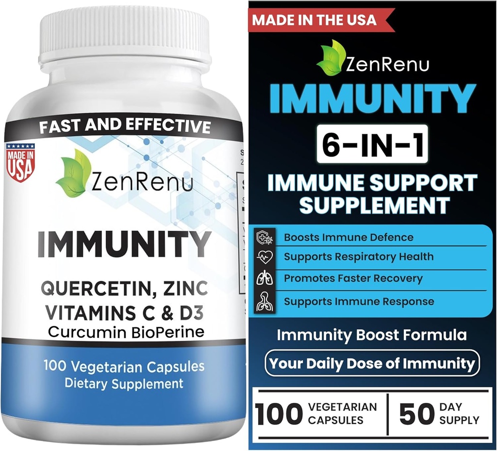 Zenrenu Imunity Quercettein 700 mg Zinc Vitamina CImne Implementació suplementari amb Curcumin - Fàcil d' Abasb Imunity suplementari, 100 Vegetarian Capsules 50 Daysy