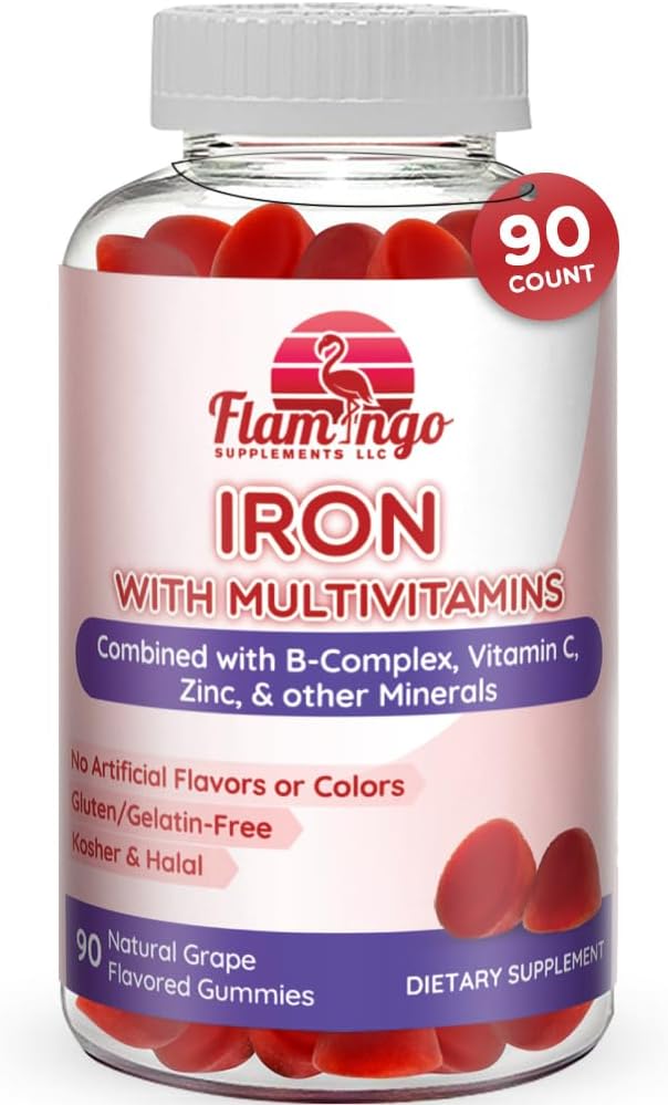 Iron Gummies: Yeni Formula 20 mg Iron in Service Plus Vitamin C, çinko, B Kompleksi. Kadınlar ve Erkekler için Demir Gummies, Prenatal Hamile- Vegan, Kosher- 90 Ctt