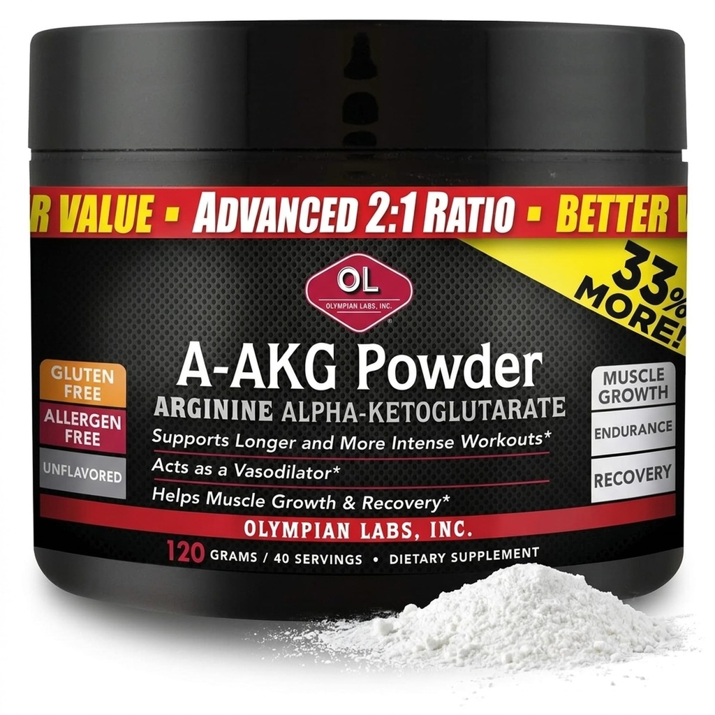 Olympian Labs PSN A-AKG Powder for Men's Health, Energy & Sports Nutrition Performance, 40-3g Servings, 120 Gram Jar