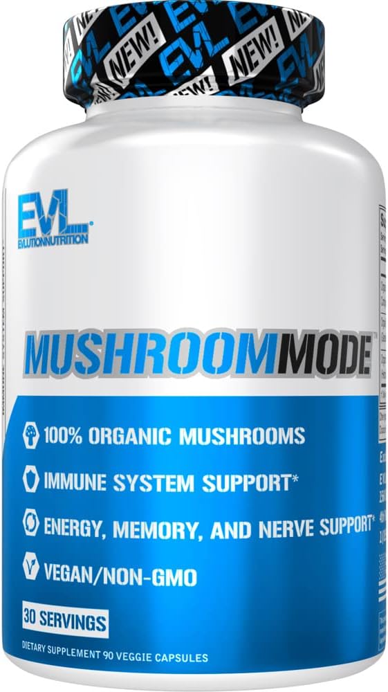 Evolution Vegan Organic Mushroom Supplemen Kasules - Organic Lions Mane Mushroom Capsules dengan Cordyceps dan Reishi Blend - Nootropics Brain Suppplemen untuk Fokus dan Energi