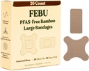 FEBU Eco-Friendly Large Bamboo Bandages | PFAS Free Bandages for Scrapes & Cuts | Flexible Fabric Bandage | Fully Compostable, Latex Free Bandage | 20 Count Large