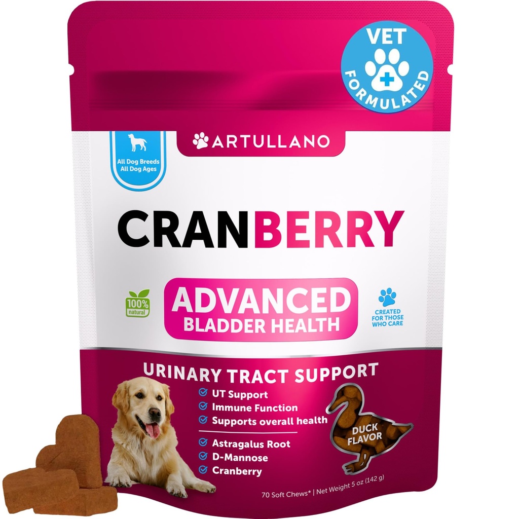 Dog UT Treats - Cranberry Chews for Dogs - Urinary Tract & Bladder Support Supplement with Natural Cranberry Extract - Tasty 70 Soft Bites for Daily Wellness with Fish Oil, Pumpkin, D-Mannose
