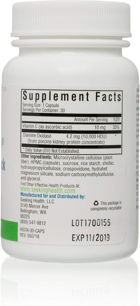Seeking Health | Histamine Block | DAO Supplement Enzyme | Food Intolerance | Histamine Intolerance | GI Tract Supplements | Dhist 60 Capsules