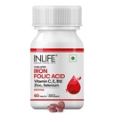INLIFE Chelated Iron Folic Acid Supplement with Vitamin C, E, B12, Zinc & Selenium for Men Women - 60 Tablets
