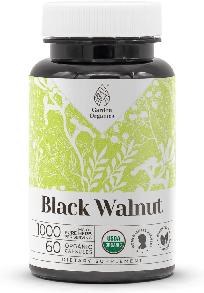 Black Walnut USDA Organic 60 Capsules: 124; High- Potency Natural Suplemen Alam 124; Certified Organic Vegetarian Capsules dan Organic Black Walnut (Jugles Nimra) Dry Hull (60 Capsules)