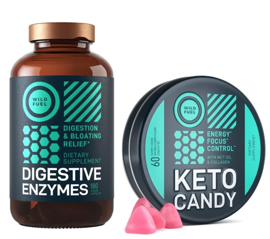 WILD FUEL Keto Candy with MCT Oil and Collagen and Digestive Enzymes with Probiotic and Prebiotic Bundle