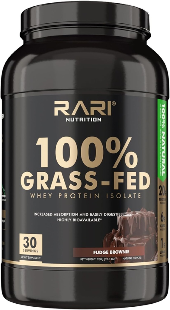 Whey Protein Isolate Toz - 100% Çim Fed, 20g Protein, 5g BCAAs, 20 xidmət, Fudge Brownie Flavor