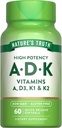 Chân lý của tự nhiên ADK ADK 60 Softgels TMGGGGencys TLA, D3, K1 & K2 không-GMO & Gluten free Couten