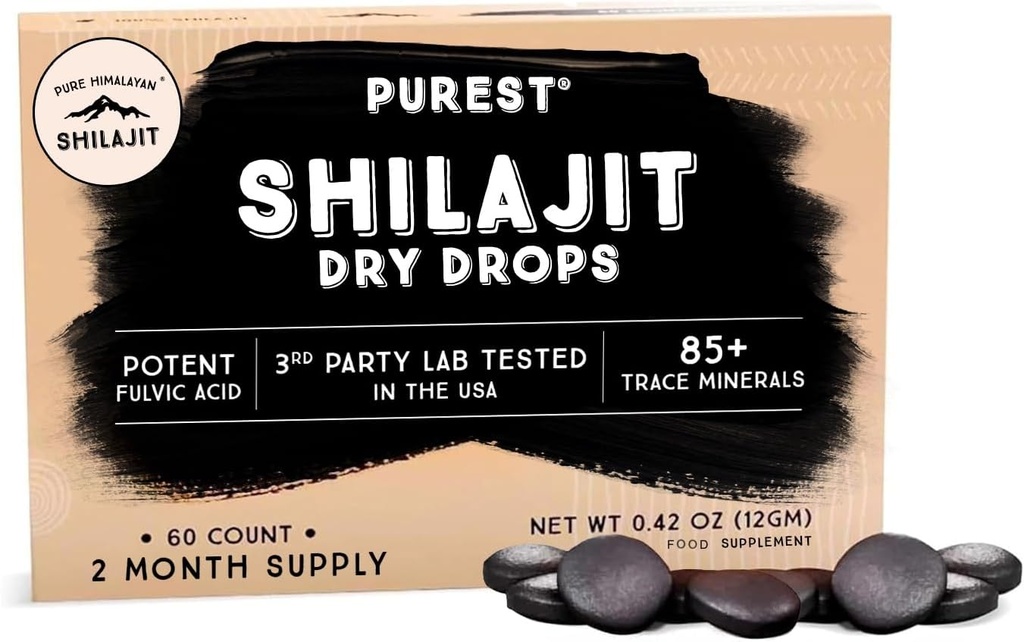 Pure Himàlaia Shilajit Lymps, 100% Pure Natural Shilajit, Puntuació A, Max Potència 85+ Neteja els Mines i àcid fàlric per a l'Energia, Metabolisme i Imune suport suplementari per als homes i dones (60 pestanyes)