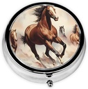 Skrzynka na pióro, małe opakowanie na torebkę i kieszeń, Cute Medicine Organizer Travel Pillbox, Przenośny pojemnik na pióro do trzymania witamin, Medycyna, Olej rybny i suplementy, Prencing Brown Horse