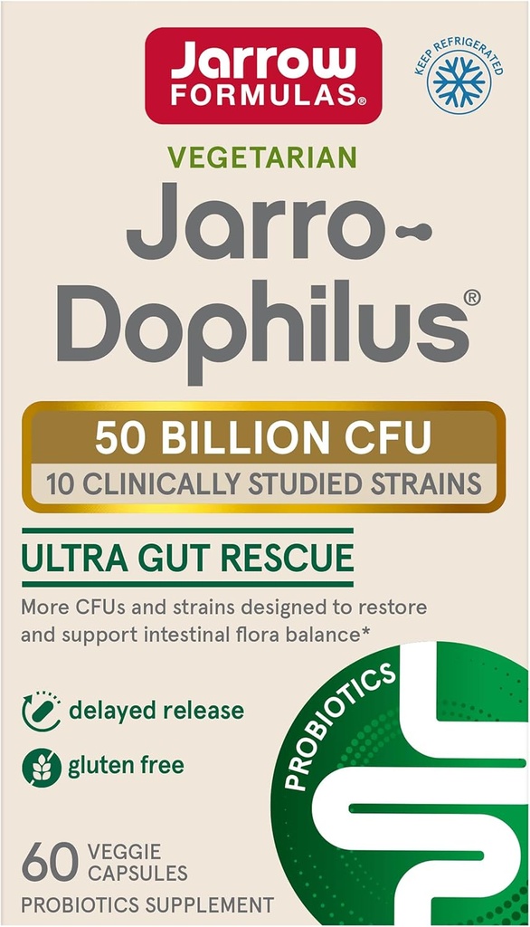 Jarrow Formules Jarro-Dophilus Ultra - 50亿个可活性有机体 一人服务 - 60个延迟释放 Veggie Caps - 恢复,保护和维护肠道花 - 60个服务