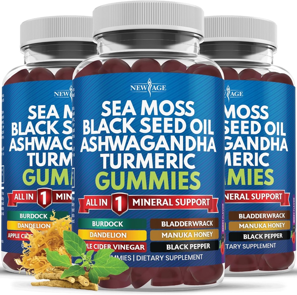 Sea Moss Gummies, Sea Moss, Black Seed, Ashwagandha, Turmeric, Manuka Honey, ACV, Dandelion, Black Pepper, Burdock, Bladderwrack, Vegan- 180 Conde
