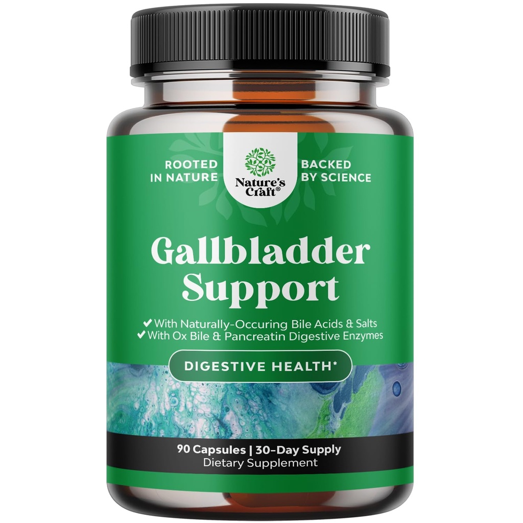 Gallbladder Support Digestive Enzymes with Ox Bile - Purified Ox Bile Salts for No Gallbladder & Pancreas Cleanse, Detox & Repair - Digestion Supplement with Pancreatin & Chanca Piedra - 90 Count