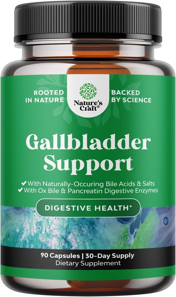 Gallbladder Support Enzymes Digestive con Ox Bile - Saltas de Bilis Ox Purificadas para Sin Gallbladder & Pancreas Cleanse, Detox " Reparación - Suplemento de digestión con Pancreatin " Chanca Piedra - 90 cápsulas
