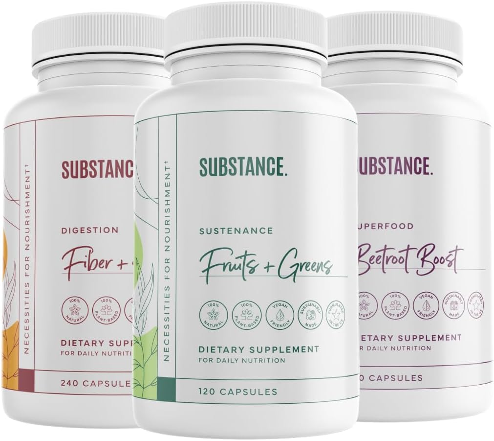 3Phut. 3Pack Overall Wellness Bundle: Nature's Susptenance Daily Maris & Vegies (120 Caps) + Fiber & Spicys (240 Caps) + Beetroot Boost (180 Caps) - US made, Vegan- Friends