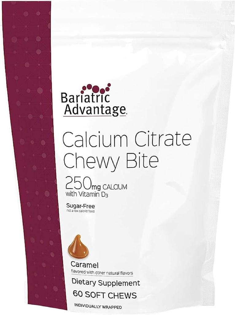 Baritric Adium Calcrate Chewy cắn 250 mg - cho bệnh nhân phẫu thuật Baritric D3 - Kẹo cao su D3 miễn phí - Phụ Calcium Calcium Calcium - Caramel Flavor - 60 đếm